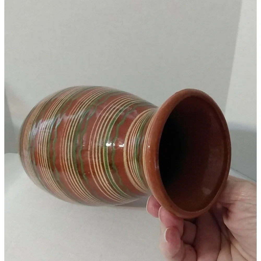 Glazed Mexican Vase Earthtones Hand Made Studio Pottery Southwest design PRETTY!